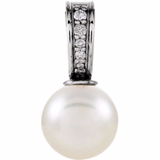 85911:103:P 14kt White 7.5-8mm Freshwater Cultured Pearl & .03 CTW Diamond Pendant