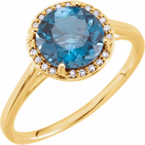 71632:70001:P 14kt Yellow London Blue Topaz & .05 CTW Diamond Ring