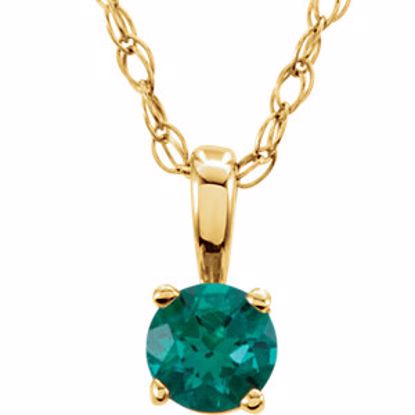 28393:70010:P 14kt Yellow Chatham® Created Emerald "May" Birthstone 14" Necklace