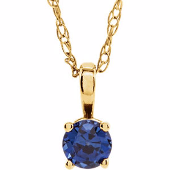 28393:70018:P 14kt Yellow Chatham® Created Blue Sapphire "September" Birthstone 14" Necklace