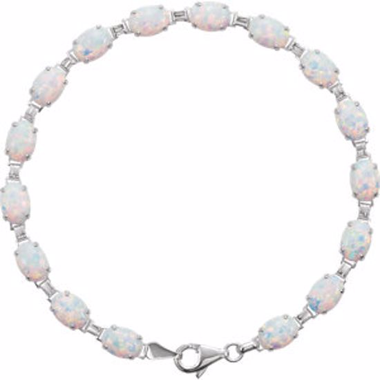 651635:100:P 14kt White Created Opal Line Bracelet