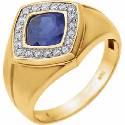 651638:100:P 14kt Yellow Men's Created Blue Sapphire & .025 CTW Diamond Ring