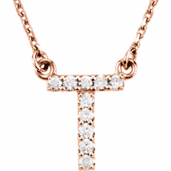 67311:171:P 14kt Rose Letter "T" 1/10 CTW Diamond 16" Necklace