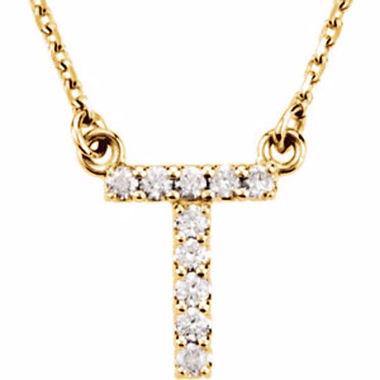 67311:145:P 14kt Yellow Letter "T" 1/10 CTW Diamond 16" Necklace