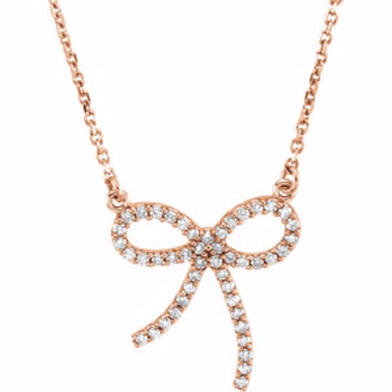 66416:100003:P 14kt Rose 1/4 CTW Diamond Bow 16" Necklace