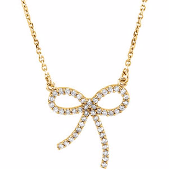 66416:100002:P 14kt Yellow 1/4 CTW Diamond Bow 16" Necklace