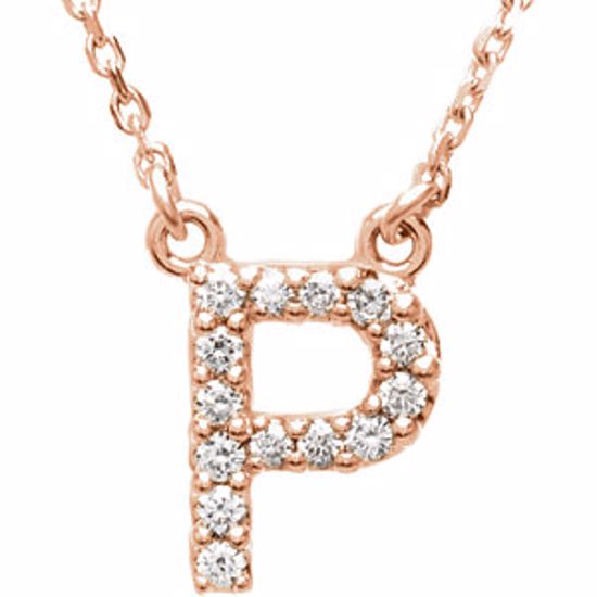 67311:167:P 14kt Rose Letter "P" 1/8 CTW Diamond 16" Necklace