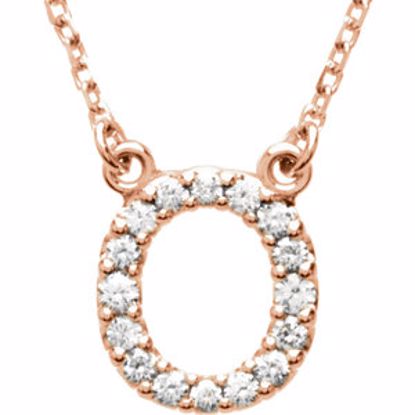 67311:166:P 14kt Rose Letter "O" 1/6 CTW Diamond 16" Necklace