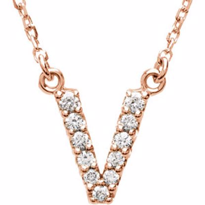 67311:173:P 14kt Rose Letter "V" 1/8 CTW Diamond 16" Necklace