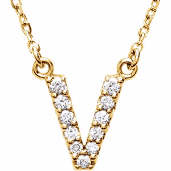 67311:147:P 14kt Yellow Letter "V" 1/8 CTW Diamond 16" Necklace