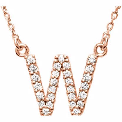 67311:174:P 14kt Rose Letter "W" 1/6 CTW Diamond 16" Necklace