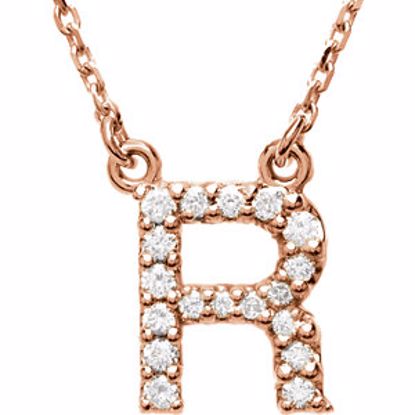 67311:169:P 14kt Rose Letter "R" 1/6 CTW Diamond 16" Necklace