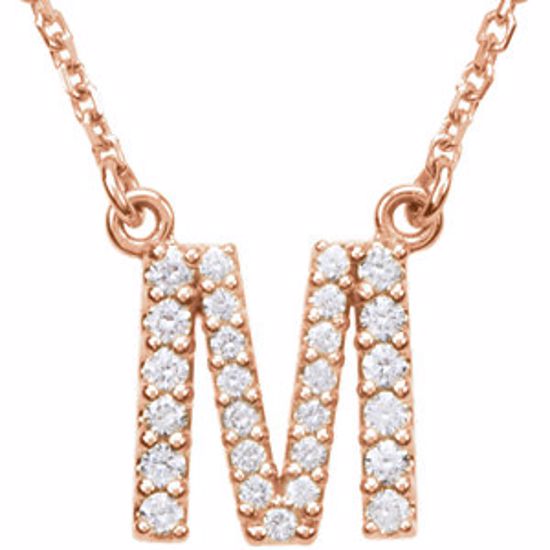 67311:164:P 14kt Rose Letter "M" 1/5 CTW Diamond 16" Necklace