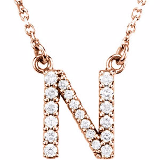 67311:165:P 14kt Rose Letter "N" 1/6 CTW Diamond 16" Necklace