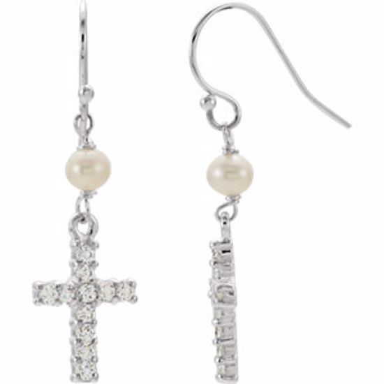 651656:100:P Sterling Silver Freshwater Cultured Pearl & Cubic Zirconia Earrings