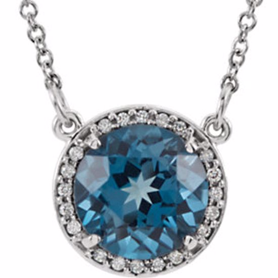 85905:70000:P 14kt White London Blue Topaz & .05 CTW Diamond 16" Necklace