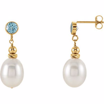 651651:101:P 14kt Yellow Freshwater Pearl & Swiss Blue Topaz Earrings