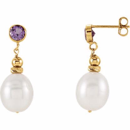 651651:100:P 14kt Yellow Freshwater Pearl & Amethyst Earrings