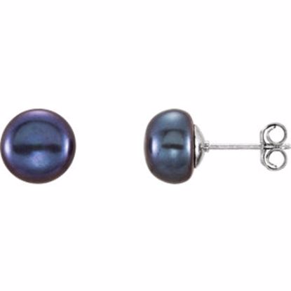 651659:128:P Sterling Silver 8-9mm Black Freshwater Cultured Pearl Earrings