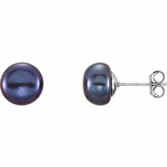 651659:128:P Sterling Silver 8-9mm Black Freshwater Cultured Pearl Earrings