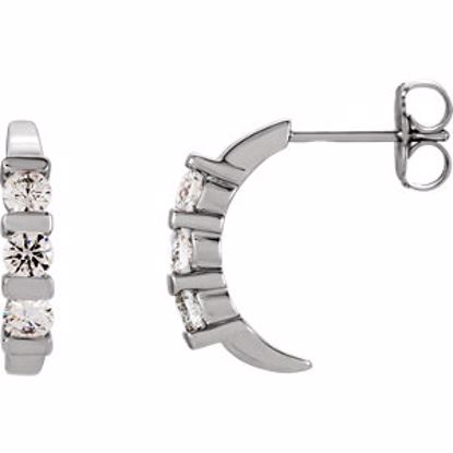 81620:60000:P 14kt White 1/2 CTW Diamond 3-Stone Hoop Earrings