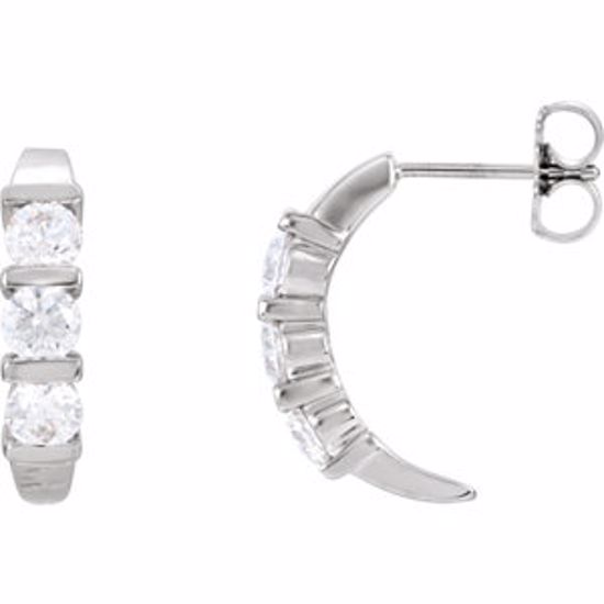 81620:60003:P 14kt White 1 CTW Diamond 3-Stone Hoop Earrings