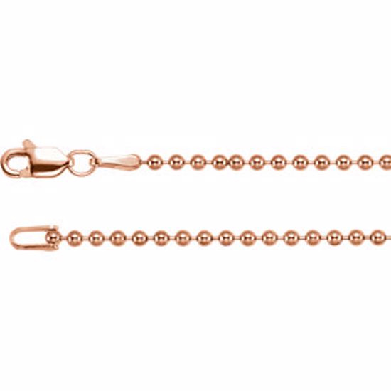 CH1034:111:P 14kt Rose 1.8m Hollow Bead 16" Chain