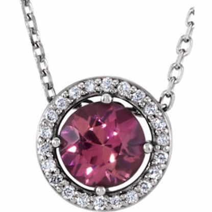 86066:103:P 14kt White Pink Tourmaline & .06 CTW Diamond 16" Necklace 