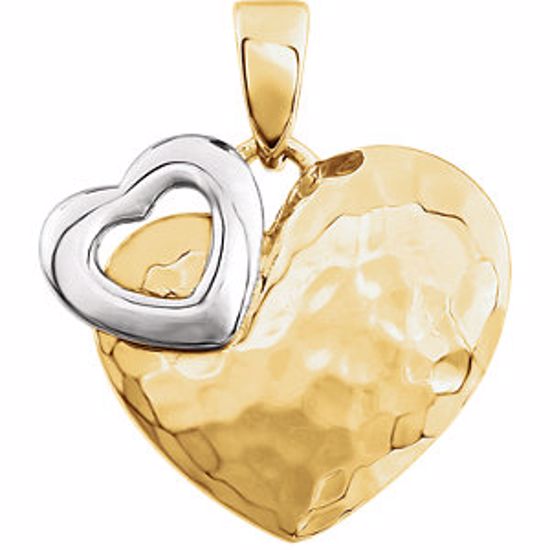 86084:1000:P 14kt Two-Tone 27x17mm Hammered Heart Pendant