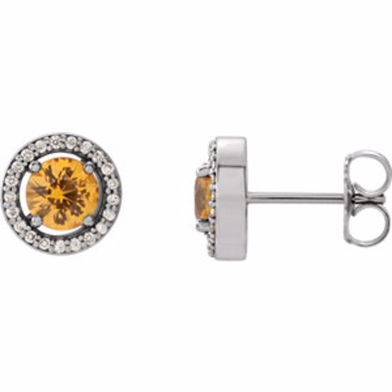 86069:111:P 14kt White Yellow Sapphire & 1/8 CTW Diamond Earrings