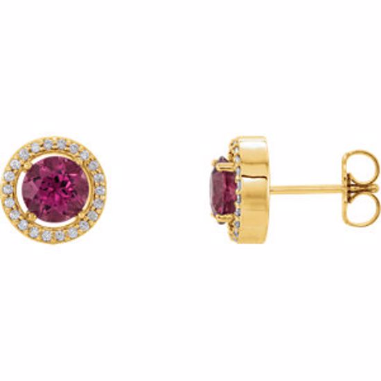 86069:112:P 14kt Yellow Pink Tourmaline & 1/8 CTW Diamond Earrings