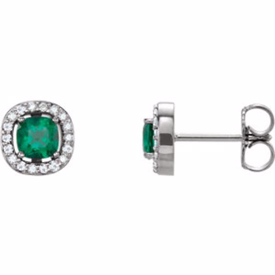 86071:101:P 14kt White Chatham® Created Emerald & .08 CTW Diamond Earrings