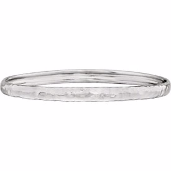 86087:1001:P 14kt White 5.1mm Hammered Bangle Bracelet