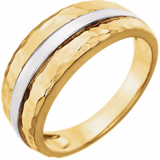 51373:1000:P 14kt Yellow & White Banded Hammered Ring