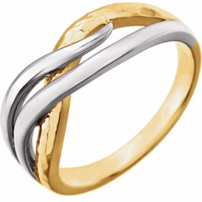 51375:1000:P 14kt Yellow & White Overlap Hammered Ring