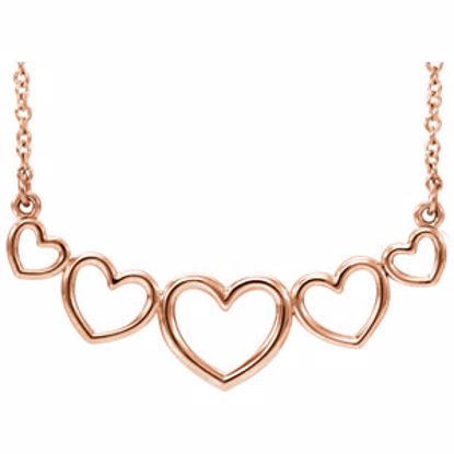 86090:103:P 14kt Rose Graduated Heart 17.3" Necklace