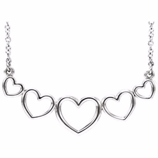 86090:102:P 14kt White Graduated Heart 17.3" Necklace