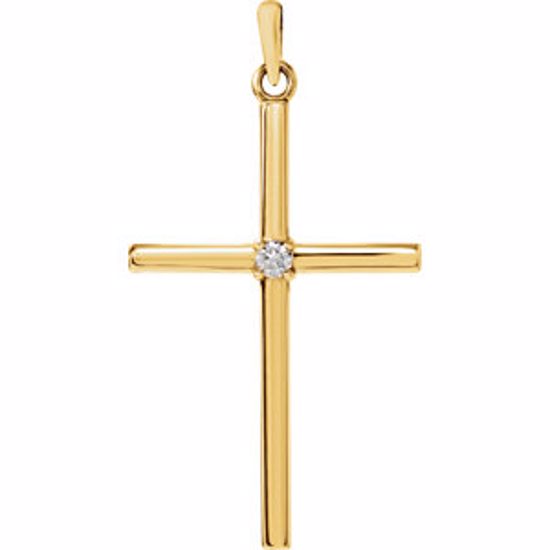 R42326:114:P 14kt Yellow .03 CTW Diamond Cross 30.4x16.3mm Pendant