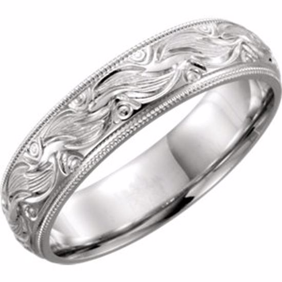 51328:109:P Platinum 6mm Hand-Engraved Band Size 9