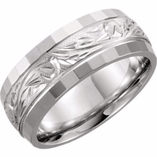 51394:115:P Platinum 7.5mm Hand-Engraved Band Size 15