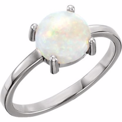 71686:6007:P 14kt White 8mm Round Opal Cabochon Ring