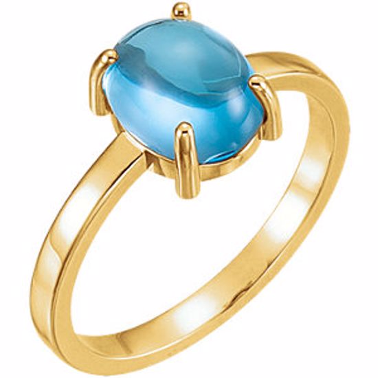 71686:6018:P 14kt Yellow 9x7mm Oval Swiss Blue Topaz Cabochon Ring