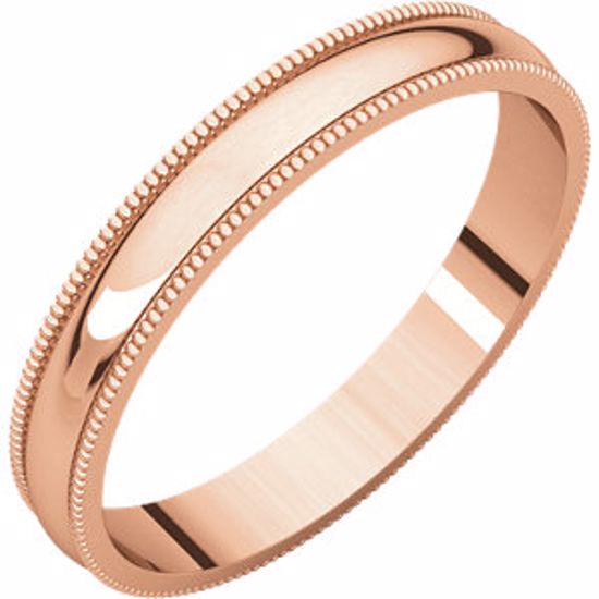 MGL7:100:P 14kt Rose 3mm Light Milgrain Band
