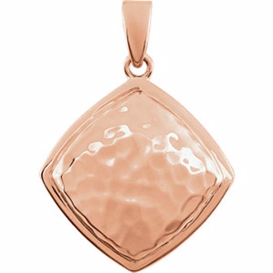 86108:1002:P 14kt Rose Hammered Square Pendant