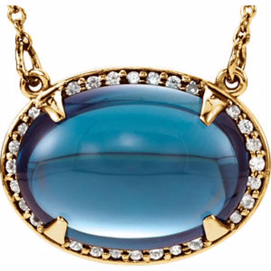 85902:70003:P 14kt Yellow London Blue Topaz & 1/6 CTW Diamond 16" Necklace