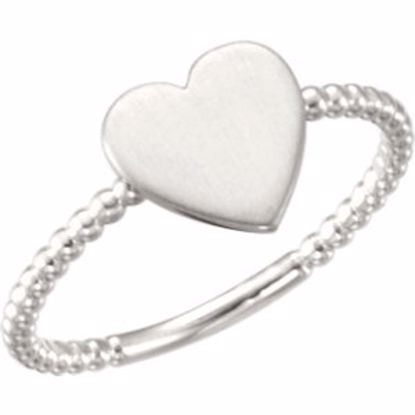 51409:1002:P 14kt White Heart Engravable Beaded Ring 