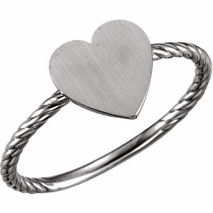 51410:1002:P 14kt White Heart Engravable Rope Ring 