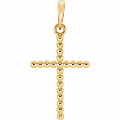 R42328:100:P 14kt Yellow 24.25x12.05mm Beaded Cross Pendant