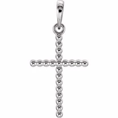 R42328:101:P 14kt White 24.25x12.05mm Beaded Cross Pendant