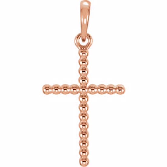 R42328:102:P 14kt Rose 24.25x12.05mm Beaded Cross Pendant